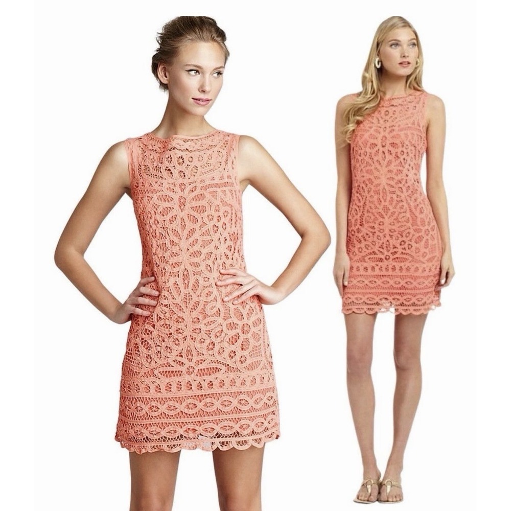 Lilly Pulitzer Tabitha Orange Batt It Up Battenburg Lace Shift Dress S $378